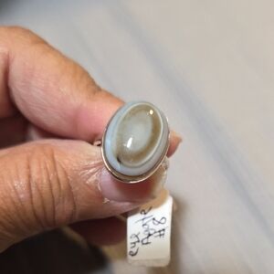 Elegant Sterling Silver and Gray Eye Agate Stone Ring